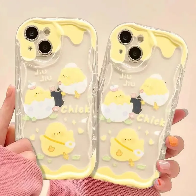 Ins Cartoon Yellow Chick Phone Case For iPhone 16 Pro Max 15 14 13 12 11XR XS Max 7 8 Plus Y2K Lovely Soft Anti Fall Phone Case