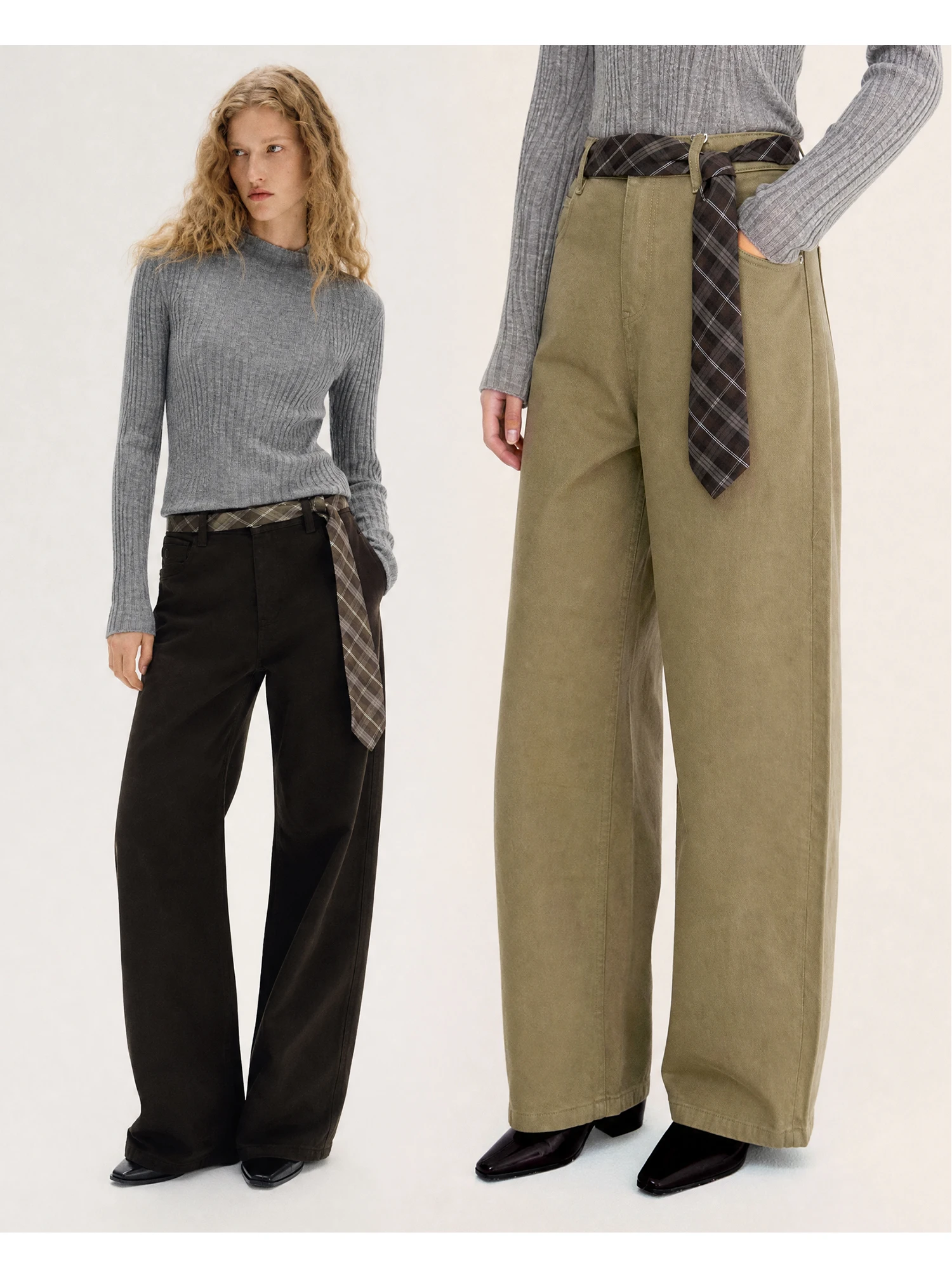 Casual Cotton Twill Pants Women's High Waist Wide Leg Pants Belted Knife  Pants Comfortable Elastic Fiber Flattering Fit
