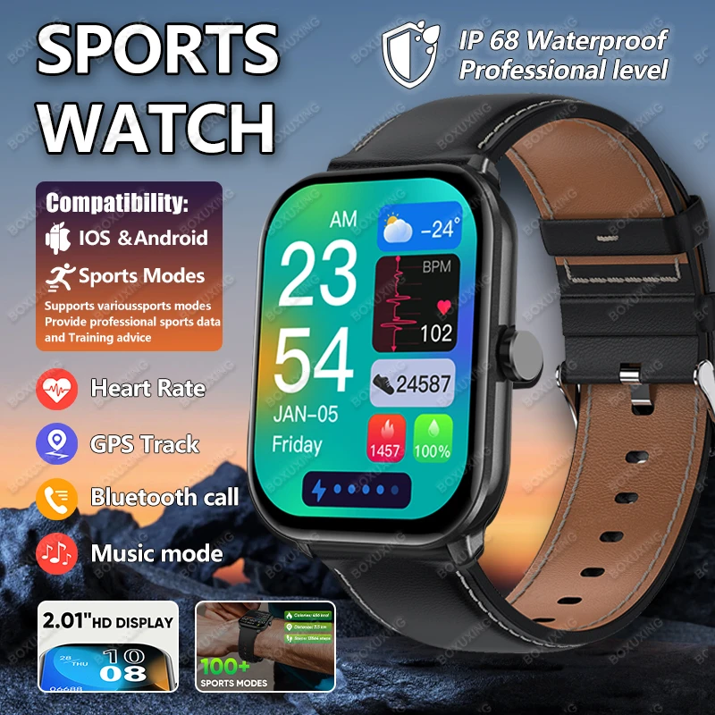 

2026New Sports Smart Watch Men 2.01-Inch AMOLED Screen IP68 Waterproof Heart Rate GPS Track BT Call Smartwatches For Android IOS