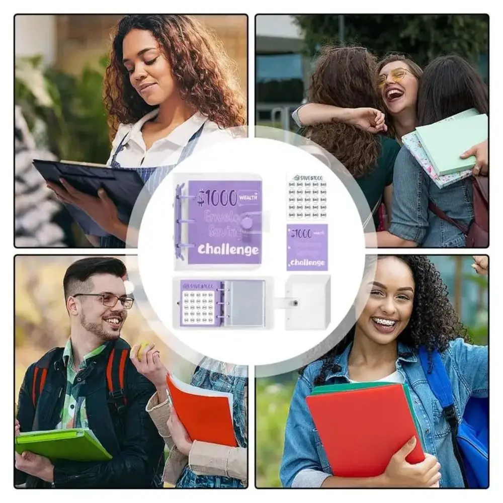 مجلد توفير المال الصغير PVC 150 دولارًا/300/500/1000 مجلد ميزانية صغير مغلف ملون متين تحدي التوفير