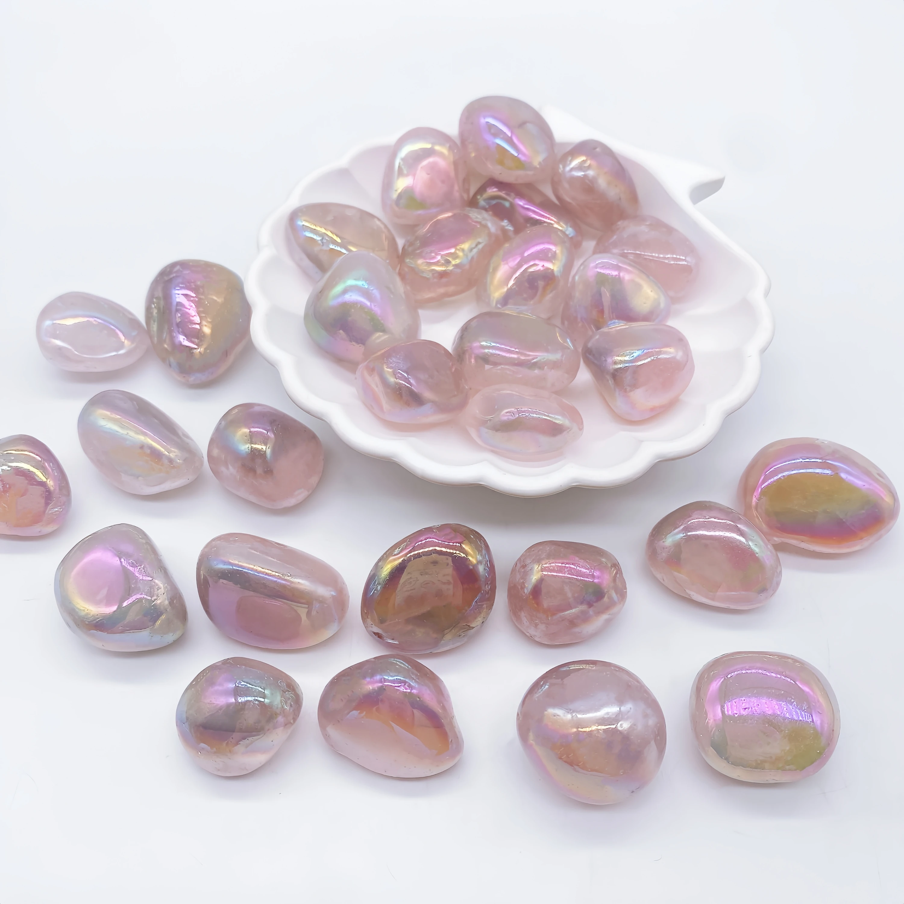 Cristal Natural Aura cuarzo rosa galvanizado brillo palma piedra preciosa espécimen Mineral decoración del hogar Reiki regalo curativo