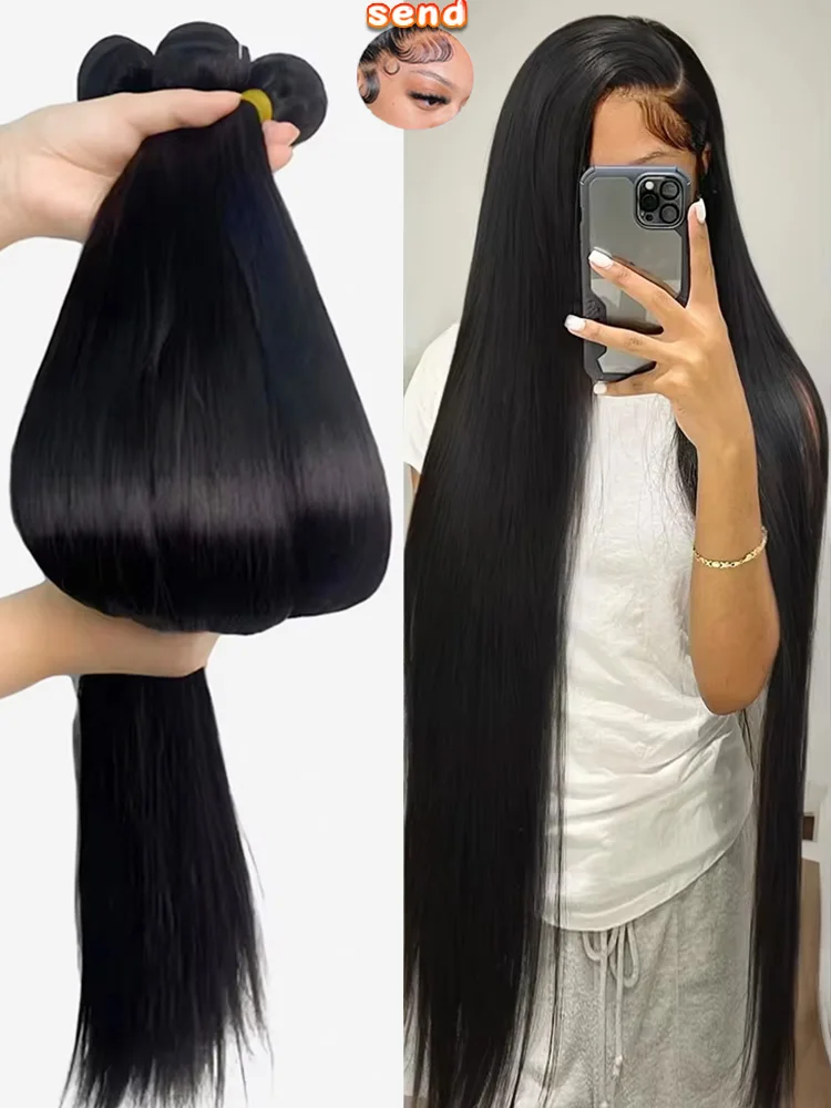 16A Bone Straight 100% Human Hair Bundles Deal 30 40Inch Brazilian Raw Hair Extensions 3 4 Pcs Human Hair Bundles Natural Black