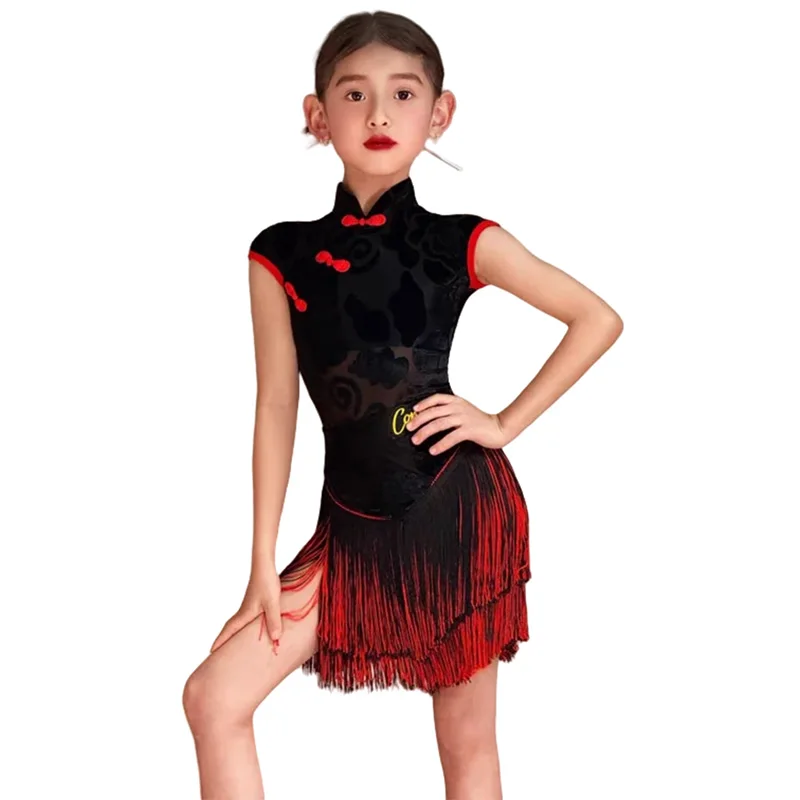 Traje de entrenamiento de baile latino para niña, nuevo traje de actuación para niños, regulaciones de competición, vestido de baile latino