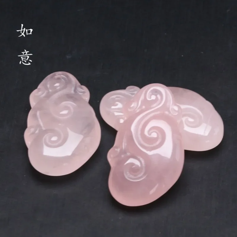 

2pc Natural Pink Crystal Chalcedony Ruyi Bracelet Accessories DIY Pendant Necklace Jewellery Fashion Hand-Carved Lucky Gift