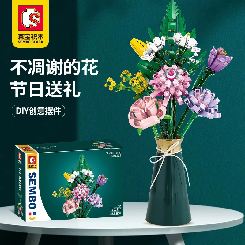 

Creative jasmine Rose Building Blocks Set Model Eternal Flower Decor Bouquet Model DIY Toys For Valentine's Mother Holiday Gifts