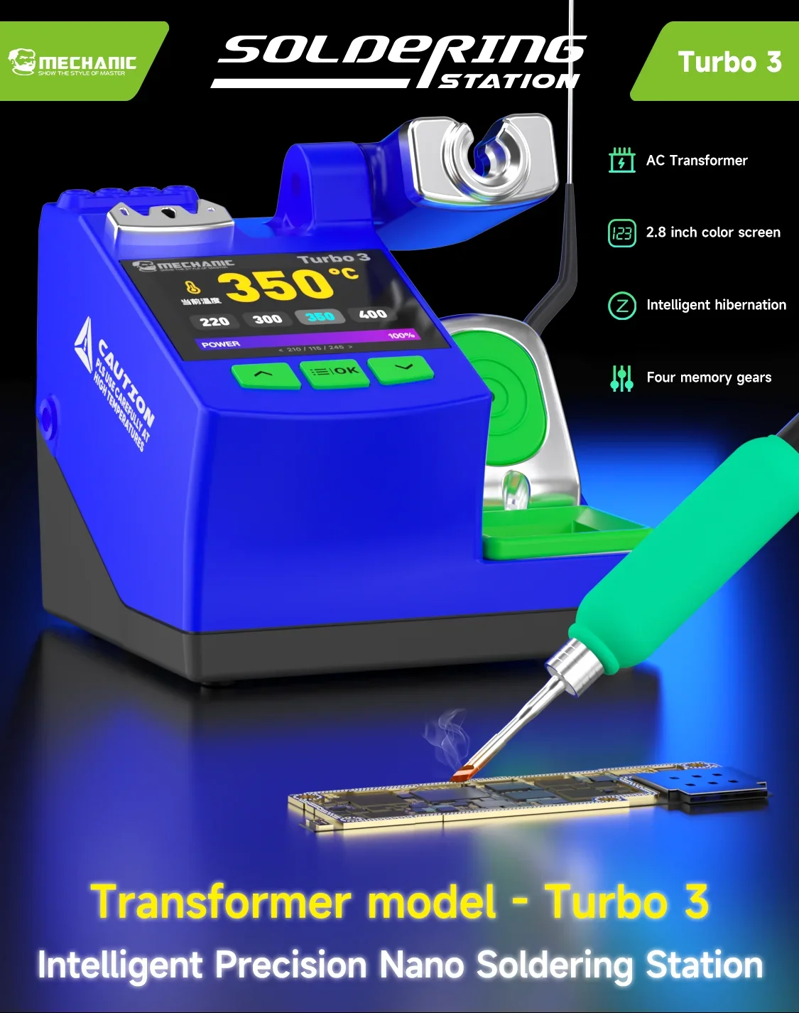 MECHANIC Turbo 3 Smart Soldering Station 150W 2.8" OLED Display C210 Handle Tips for Phone PCB BGA Rapid Heating Repair Welding - view 4