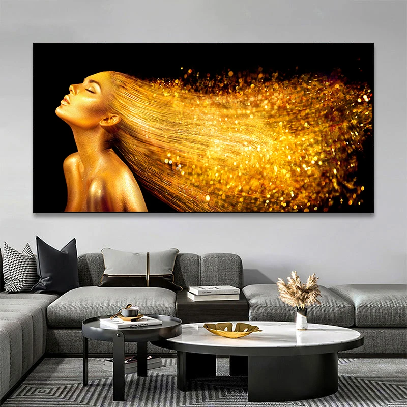 

African Black Gold Women Posters and Prints Modern Figure Canvas Paintings Wall art Pictures for Living Room Home Decor Cuadros