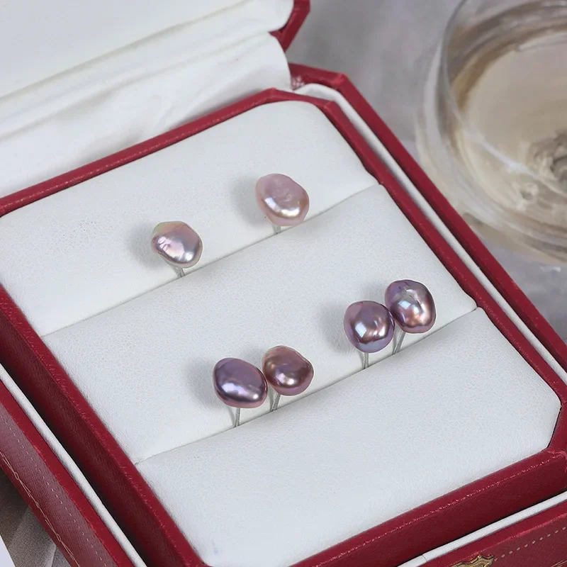 Natural Freshwater Pearl Stud Earrings for Women 925 Sterling Silver Elegant Real Purple Irregular Baroque Pearl Studs Earring