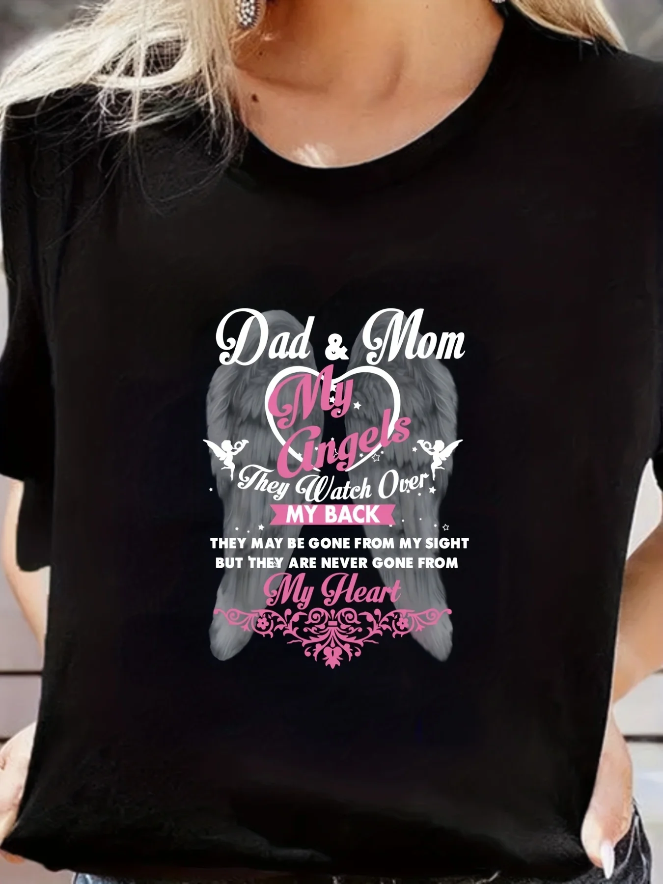 

"Dad And Mom"" Print Short Sleeved T-shirts - Comfortable Loose Fit for Women"