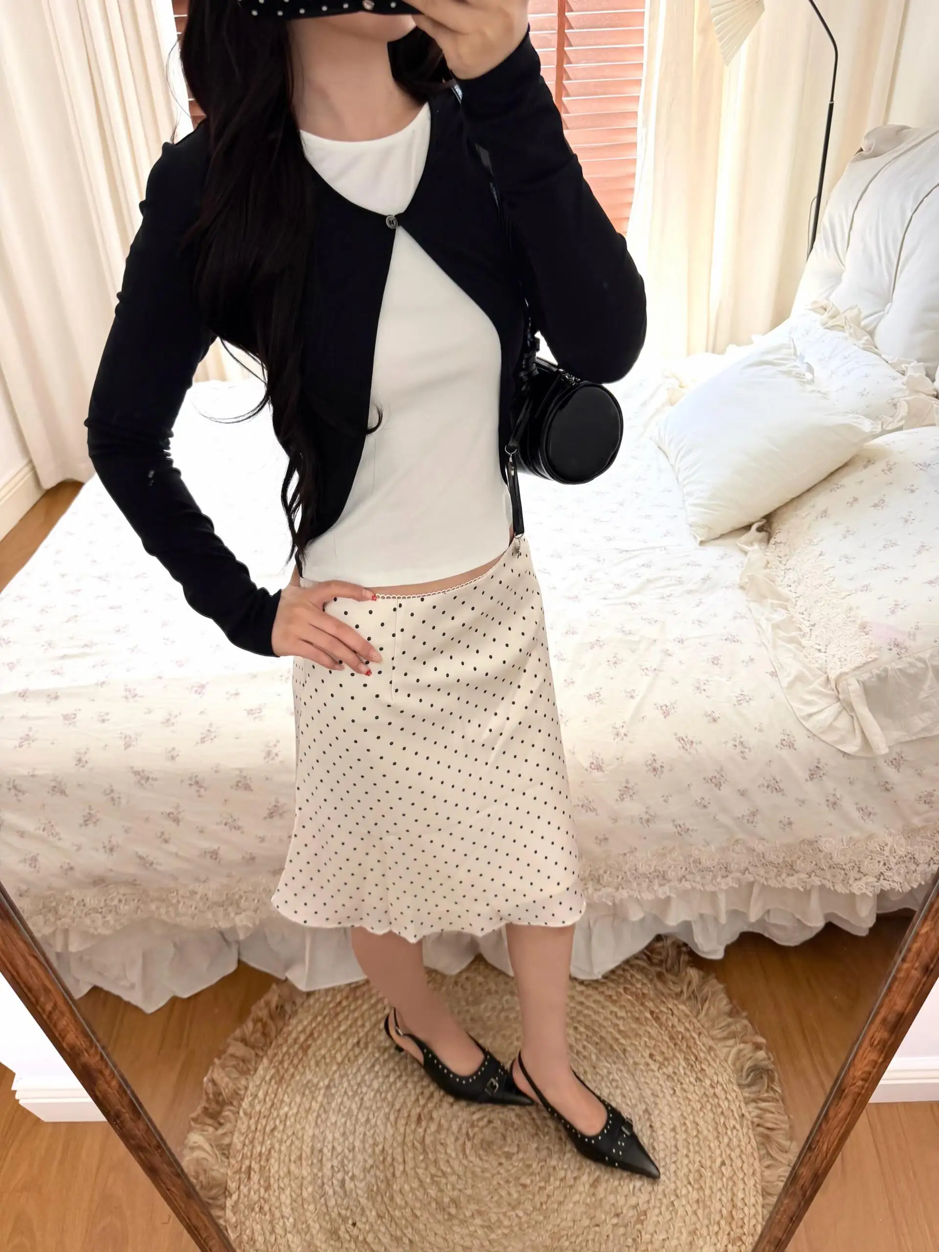 Low Waist Polka Dot Lace Trim Half Skirt Women Spring Summer Pure Desire Sexy Pleated Wrap around Skirt Midi Length