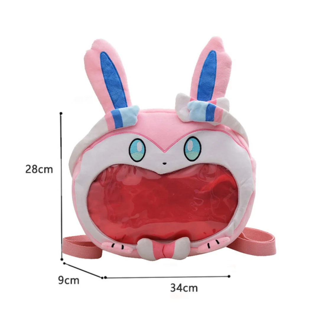 Lovely Sylveon Pink Plush Ita Backpack Clear Window Pin Badge Card Display Adjustable Strap Anime Shoulder Bag for Fans Gift view 6