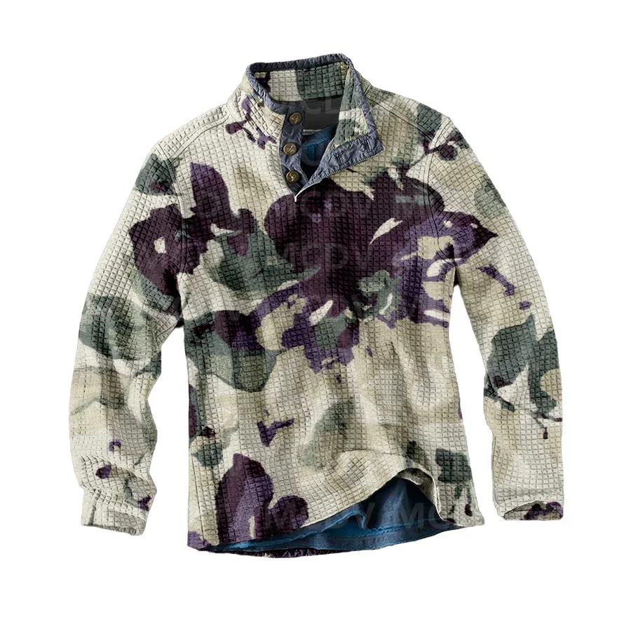 

Men's Long Sleeve Casual Top Retro Flower Print Men's Polo Pullover Men Autumn Winter Sweater