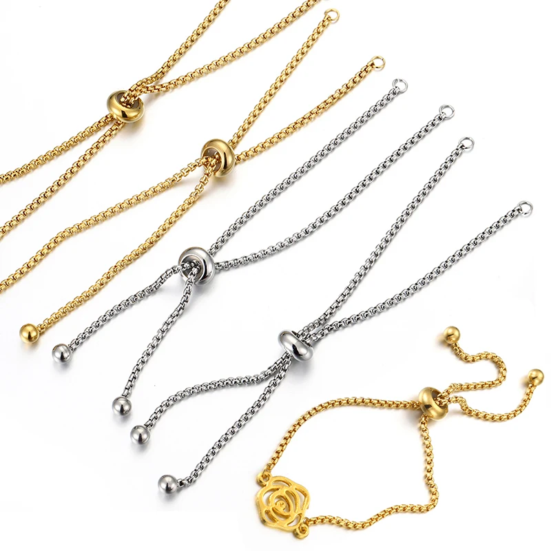 3 teile/los Einstellbare Edelstahl Armband Zeug Gold Farbe Slider Extender Box Ketten mit Kugel Enden für DIY Schmuck Machen