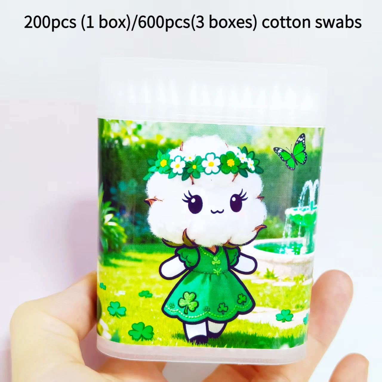 200pcs/600pcs St. Patrick's Day fine shaft white cotton swab frosted boxed double holiday gift cotton swab