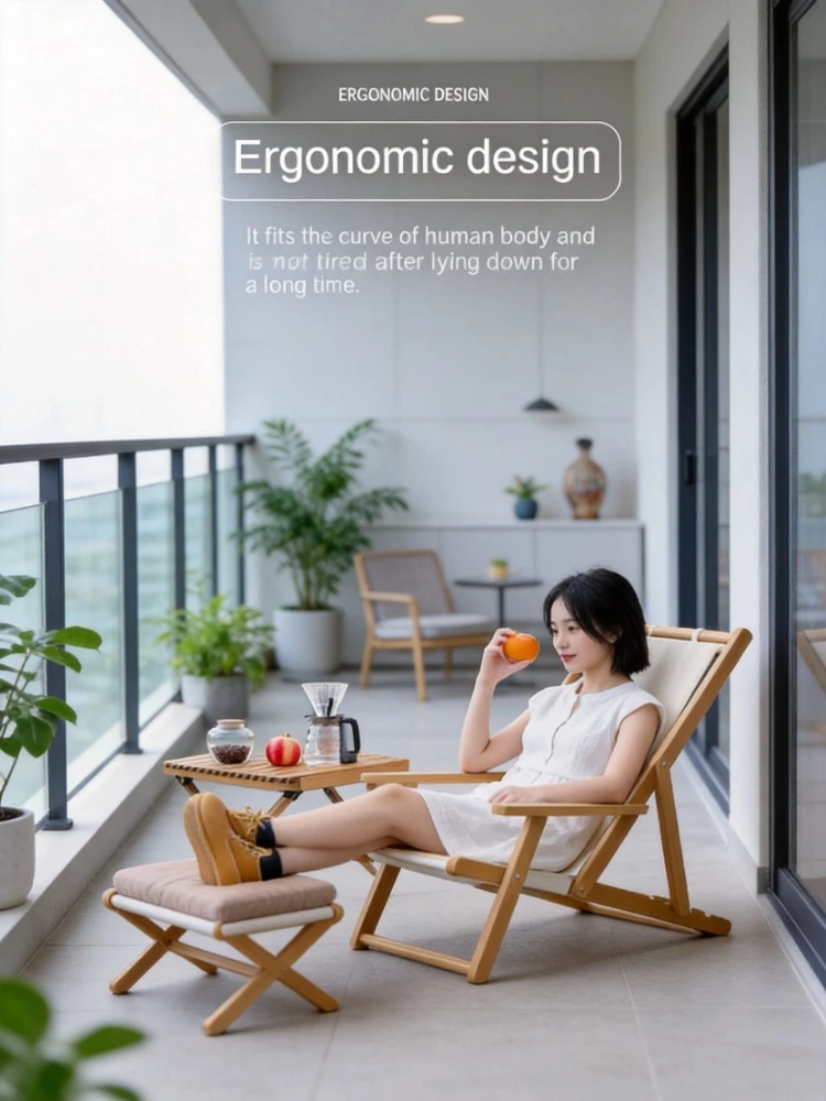 Solid Wood Foldable Lounge Chair Portable Outdoor Beach Home Leisure Recliner For Lunch Break