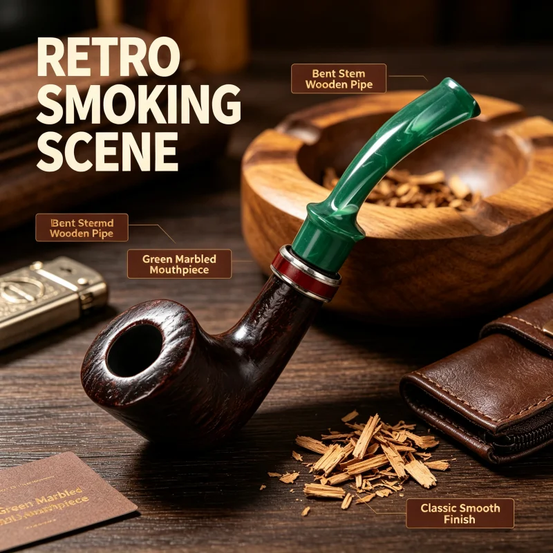 Solid Wood Universal Capacity Vintage Tobacco Pipe, Detachable 9mm Flue Filter Hand Polished Old Style Dry Tobacco Pot Portable