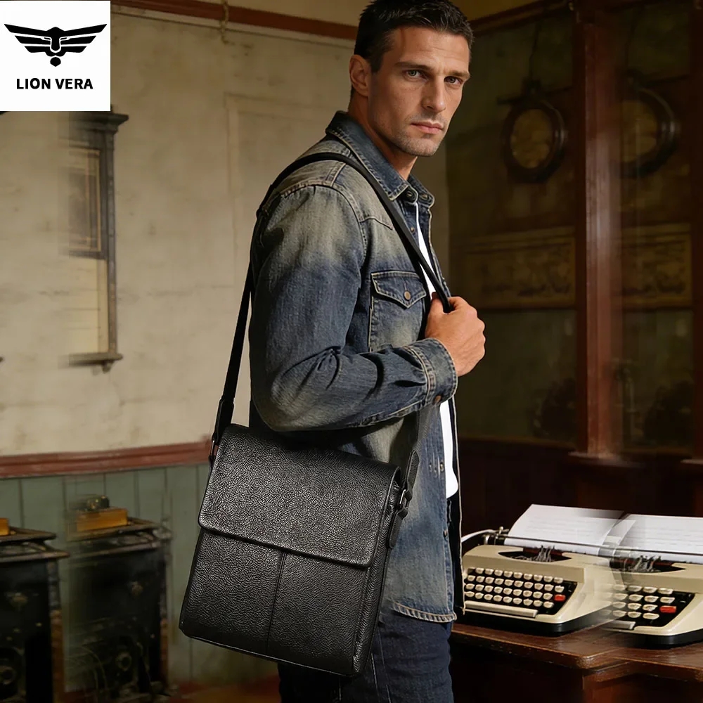 Men's Shoulder Bag Retro Genuine Leather Crossbody Bag Multifunctional Portable Business Commuting Travel Storage Bag