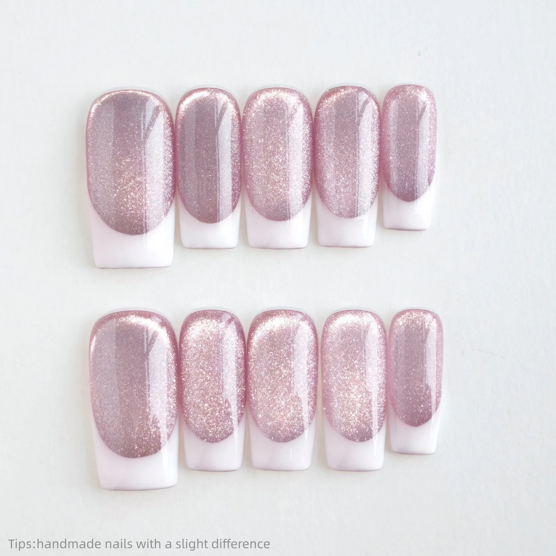 

10pcs Handmade Pink Cat eye French Press on Nails Square Wearable Reusable Elegant False Nails 2026