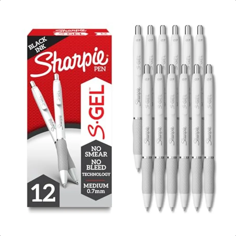 

SGel Gel Pens Drawing Pens Gel Ink For Journaling Writing Coloring Medium Point 0.7Mm Pearl White Body Black Ink Pen 12 Count