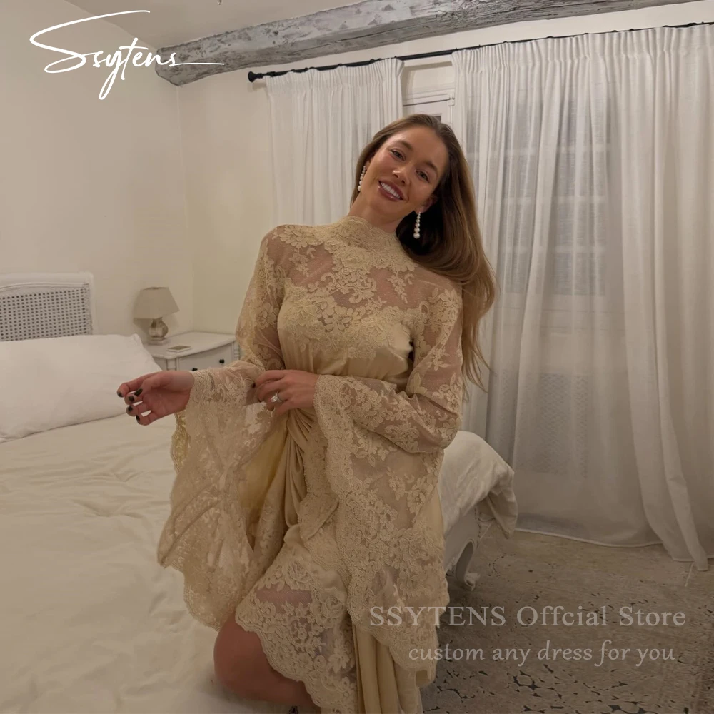 ชุดราตรีสีเหลืองแบบสั่งตัด SSYTENS ชุดเดรสลูกไม้สำหรับงานพรอม แขนยาว สง่างาม vestidos de noiva ชุดราตรีงานเลี้ยงแบบสั่งตัด