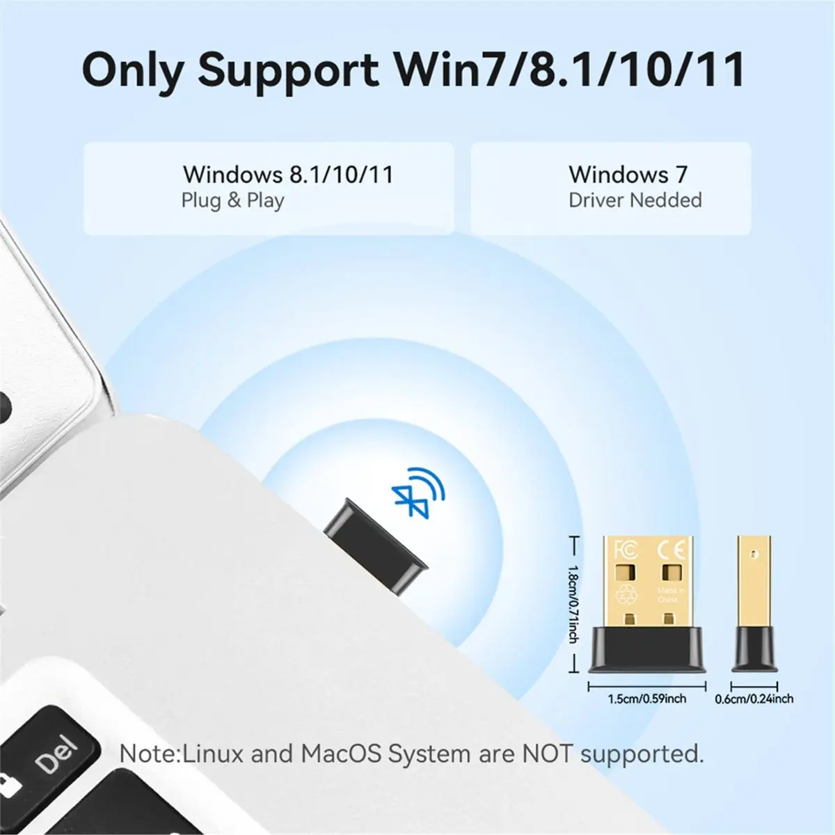 Stable- USB Bluetooth Adapter Bluetooth 6.0 Dongle for PC USB Bluetooth Transmitter Receiver for Keyboard/Mouse