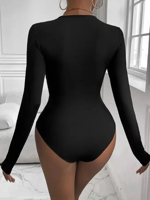 

New Autumn Women's Black Twisted Knot Round Neck One-Piece Pants Temperament Commuting Female Fashion Skinny Bodysuits