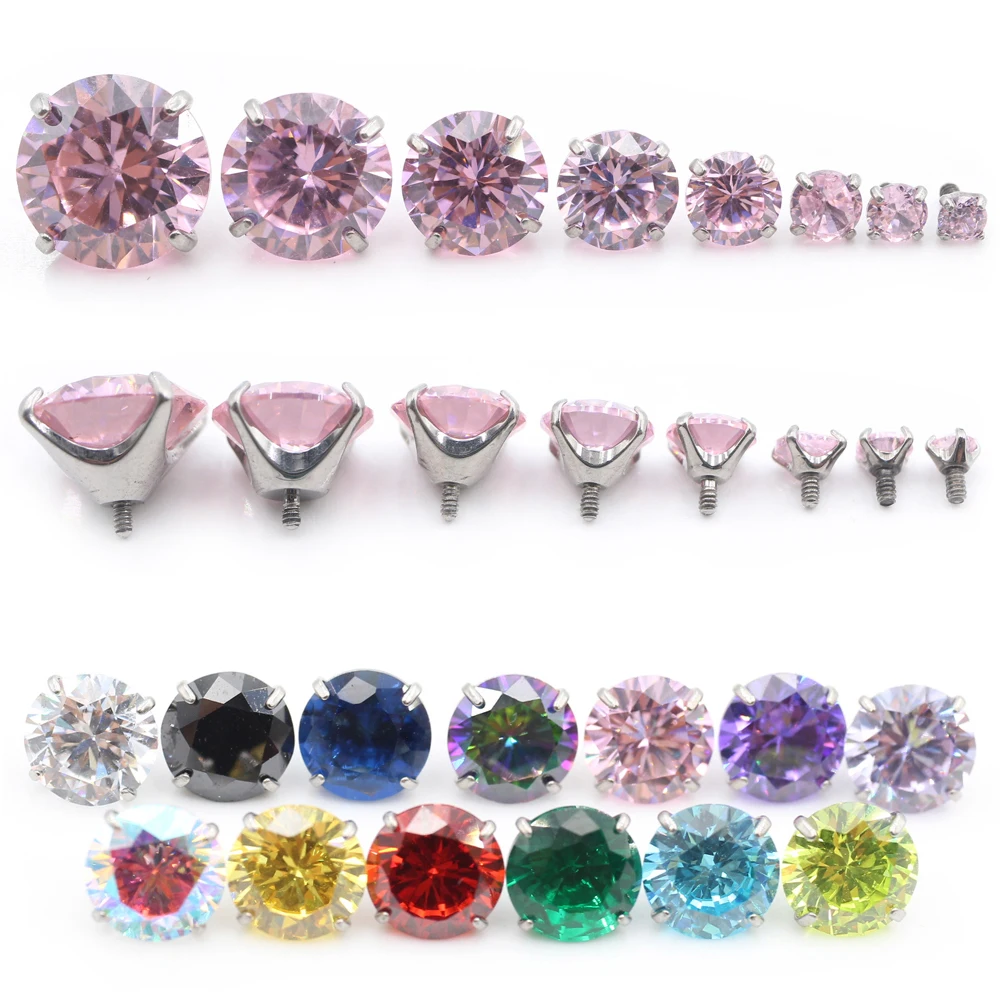 Alisouy 1PC G23 Titanium External Thread Cubic Zircon For Lip Labret Rings Ear Stud Earrings Piercing DIY Body Jewelry Accessory