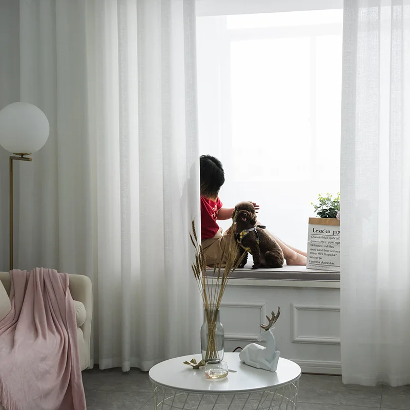 Thicken Cream White Opaque S Folds Waves Sheer Window Curtain for Living Room Linen Like Tulle Cortinas Bedroom Kitchen Drapes