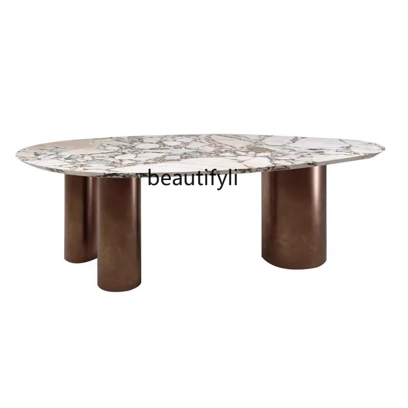 Italian light luxury natural elephant white marble dining table restaurant household water drop dining table high sense