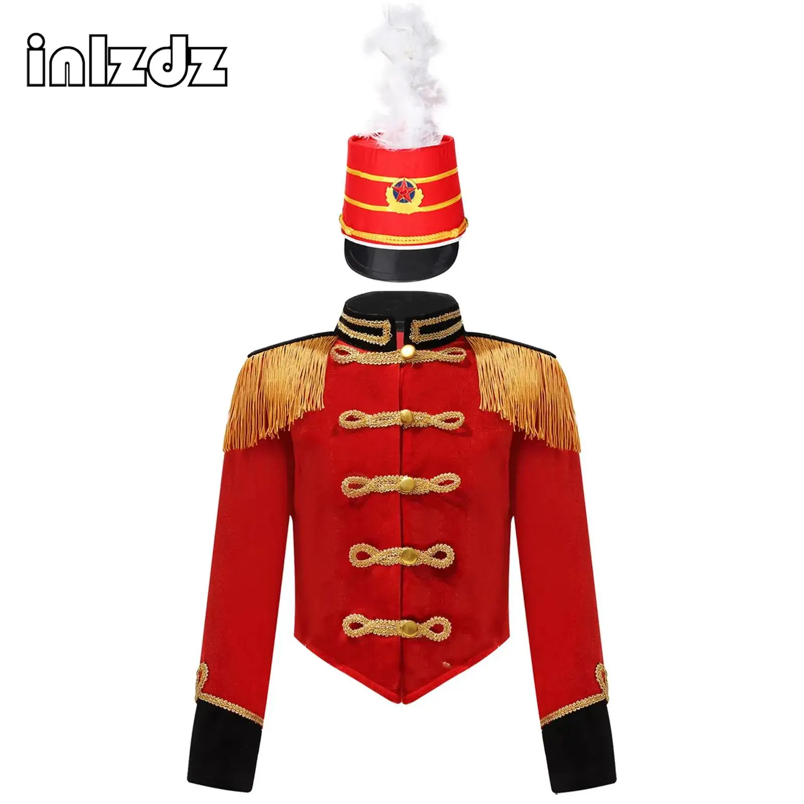 Boys Girls Circus Drum Trumpet Costume Major Team Uniform Royal Honor Guard Tassel Jacket Coat Hat Nutcrackers Fancy Outfits