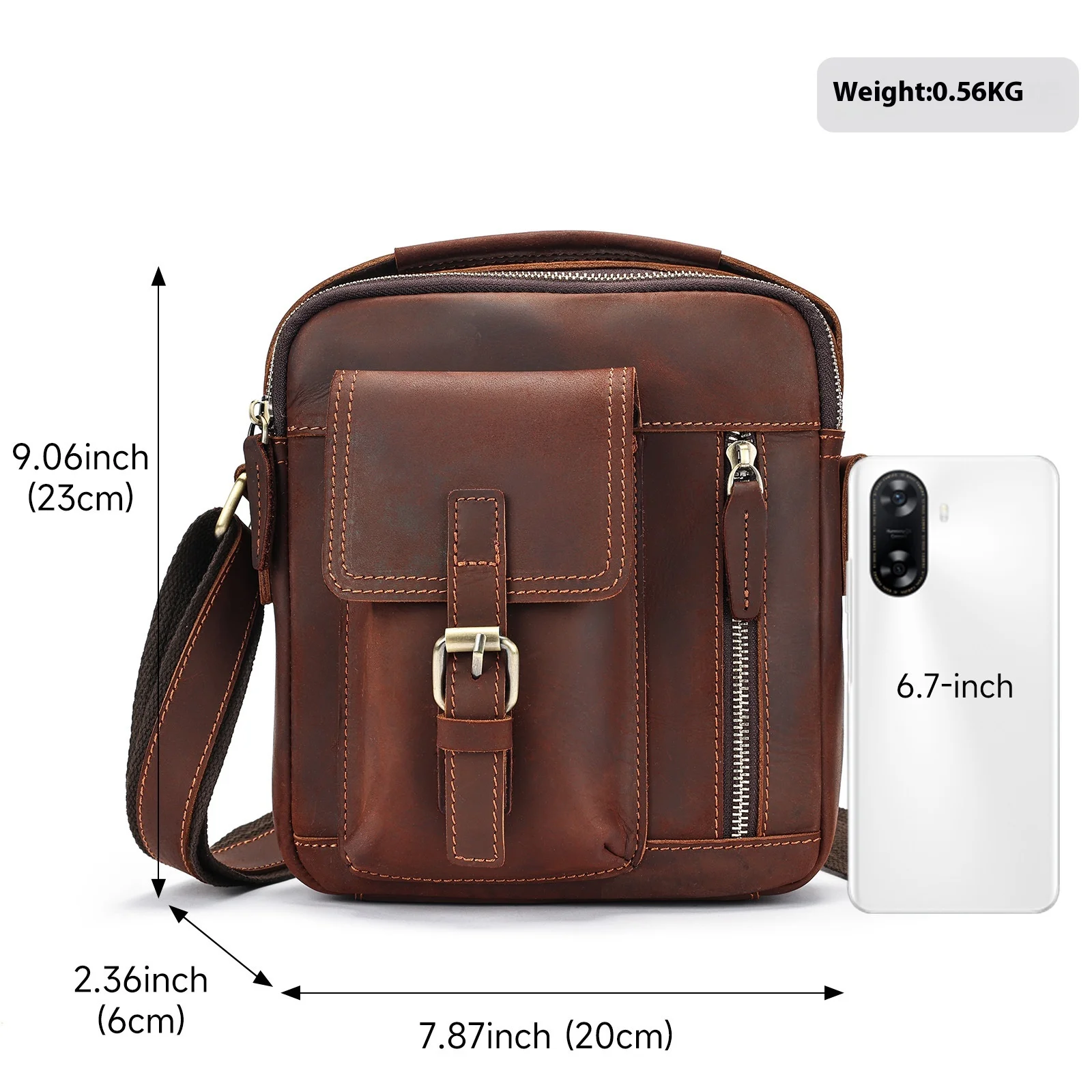 Men's Pull-Up Leather Crossbody Bag Vintage Distressed Messenger for Casual & Business (Shoulder Carry Convertible)