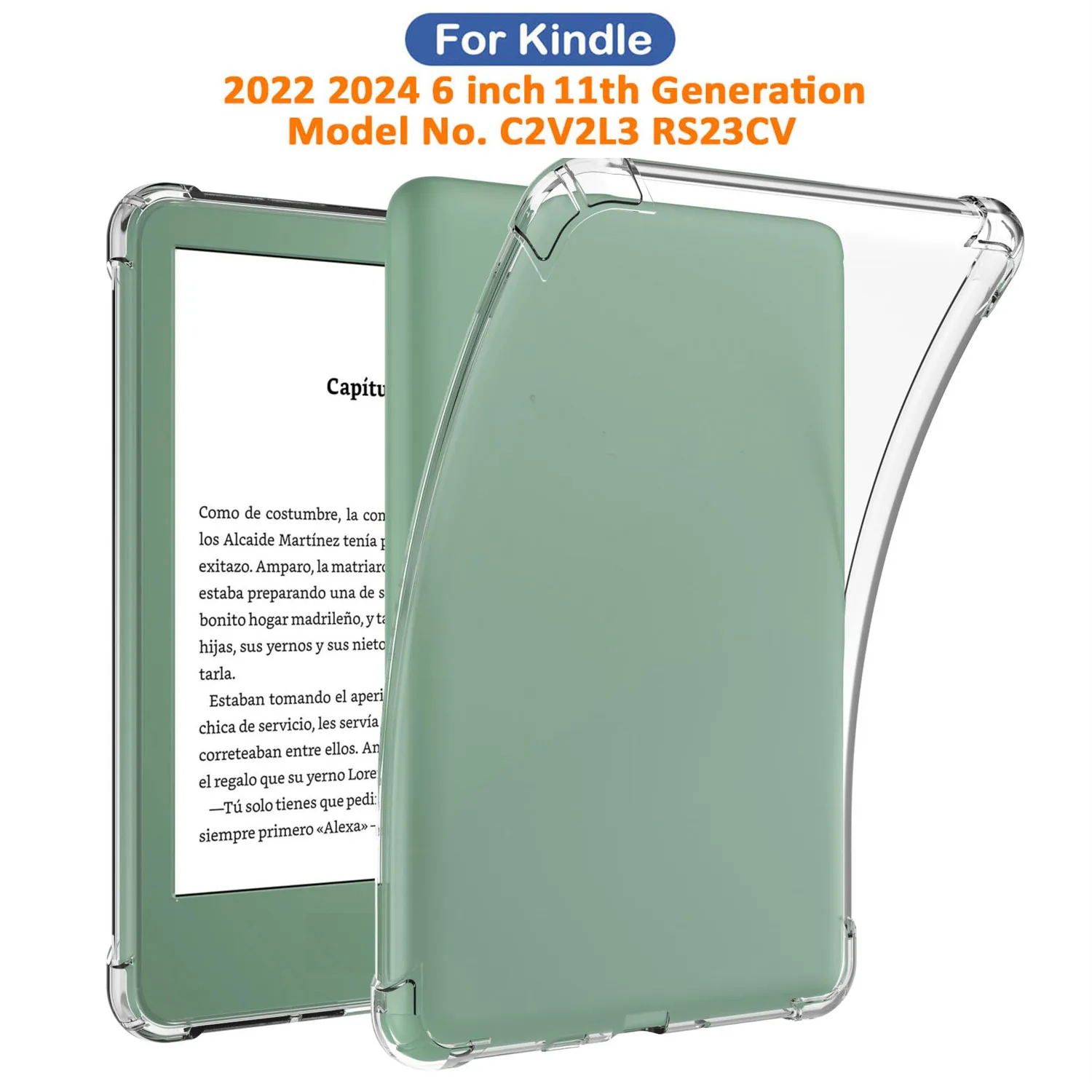 

Clear Case For Kindle 2024 2022 11th Generation 6 Inch Model No. RS23CV C2V2L3 Shell Soft TPU Transparent Cover Funda Accessory