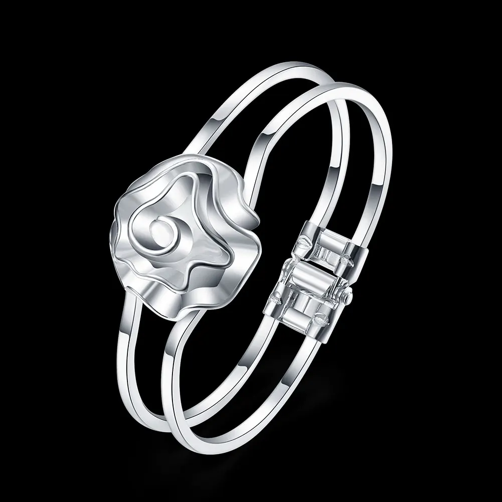 New Hot 925 Sterling Silver Bracelets For Women Fine Rose Flower Bangle Fashion Wedding Party Christmas Gifts Girl Jewelry