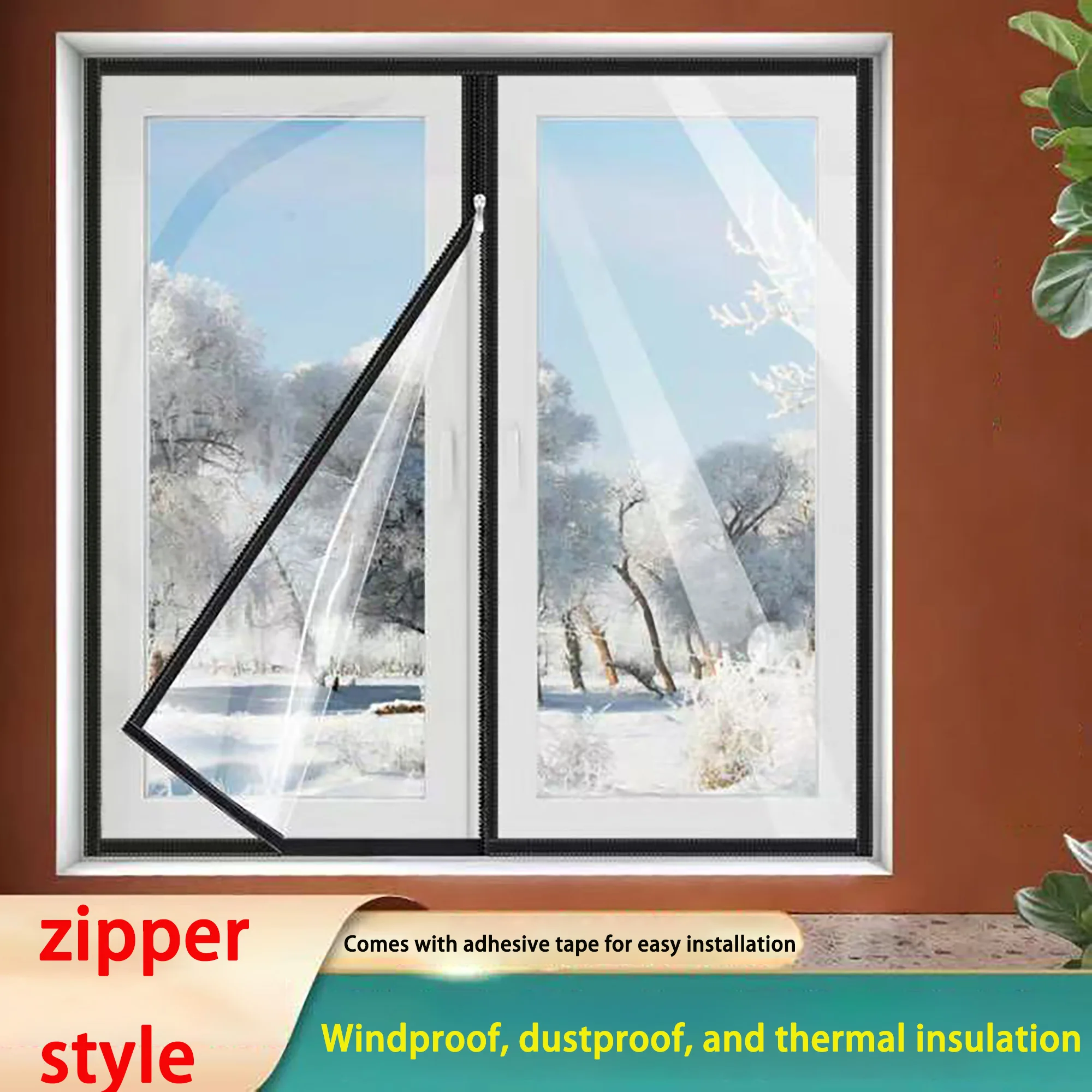

Winter Zipper Style Window Insulation Film Transparent Energy-Saving Windproof Warm Door Curtain Indoor Scr for Home Comfort