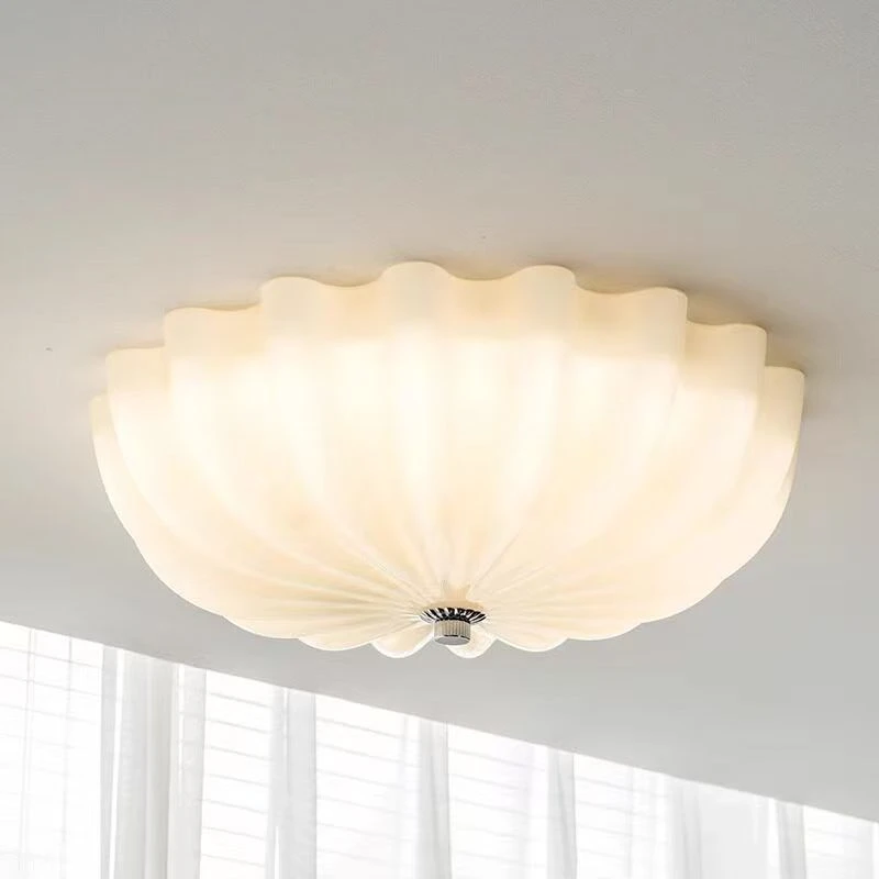 Modern Cream Shell Glass Led Ceiling Lamp French Style Flush Mount Ceiling Light Warm Home Decor Lighting For Bedroom Study Room