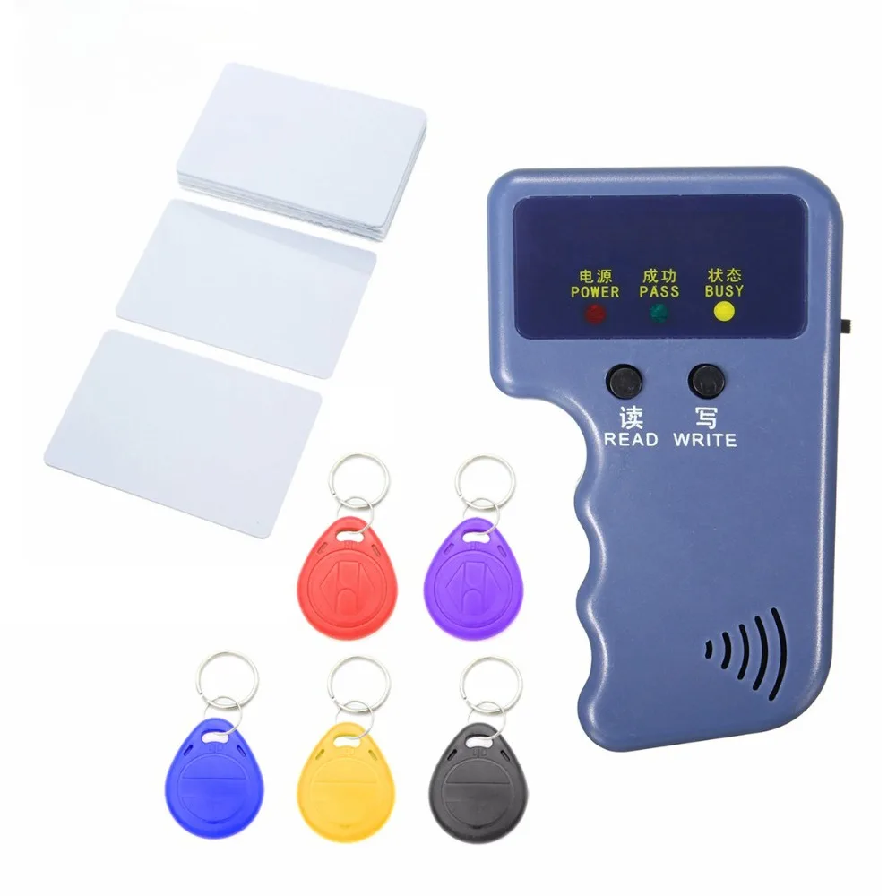 

Handheld 125KHz EM4100 RFID Copier Writer Duplicator Programmer Reader + EM4305 T5577 Rewritable ID Keyfobs Tags Card