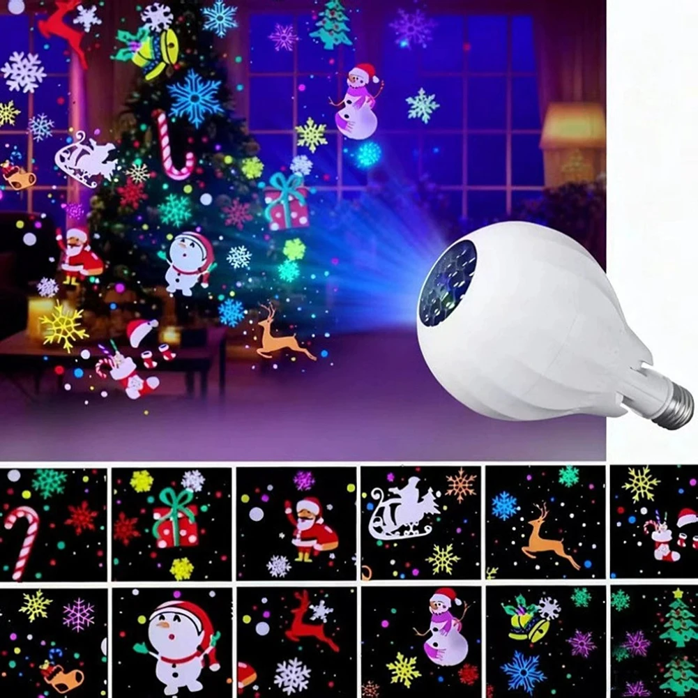 E27 LED Rotating Projector Light Bulb,Plug and Play Instantly Room Decorations Christmas Lights Mini LED Projector Festive Light