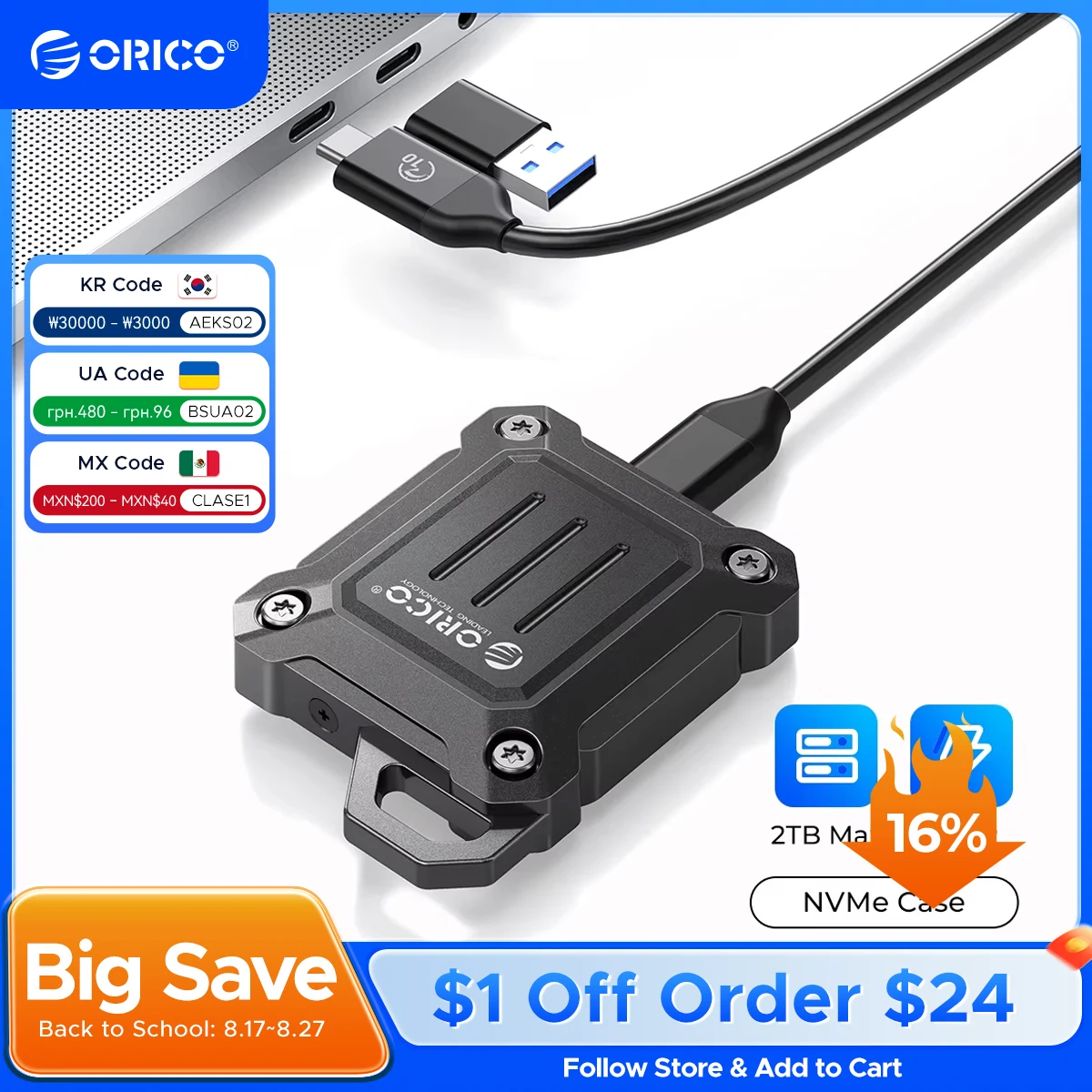

ORICO M.2 SSD 2230 NVMe 10Gbps SSD Enclosure USB 3.2 Gen 2 NVME PCI-E M-Key External SSD Drive Enclosure for WD SN750