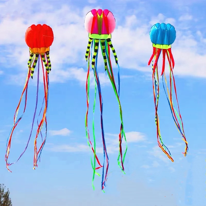 

free shipping 8m large jellyfish kites flying octopus kite reel ripstop nylon fabric large professional kites flying kites toys