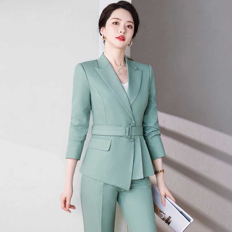 ZJYT Elegant Women\'s Blazer Suits Pant 2 Piece Matching Set Autumn 2024 Long Sleeve Jacket Coat Trousers Suit Office Lady Outfit