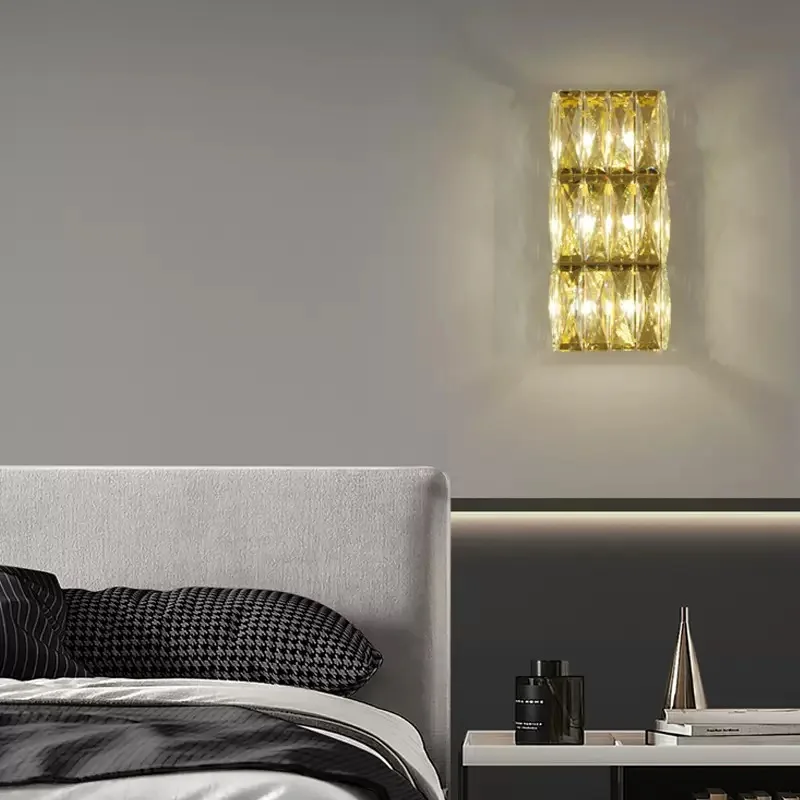 

Light luxury Hotel Crystal Wall Lamp Hall Background Wall Decorative Lamp High-end Atmospheric Villa Duplex Staircase Wall Lamp