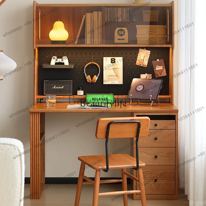 FGNordic cherry wood adjacent desk bookshelf Japanese integrated storage cabinet all solid wood computer desk