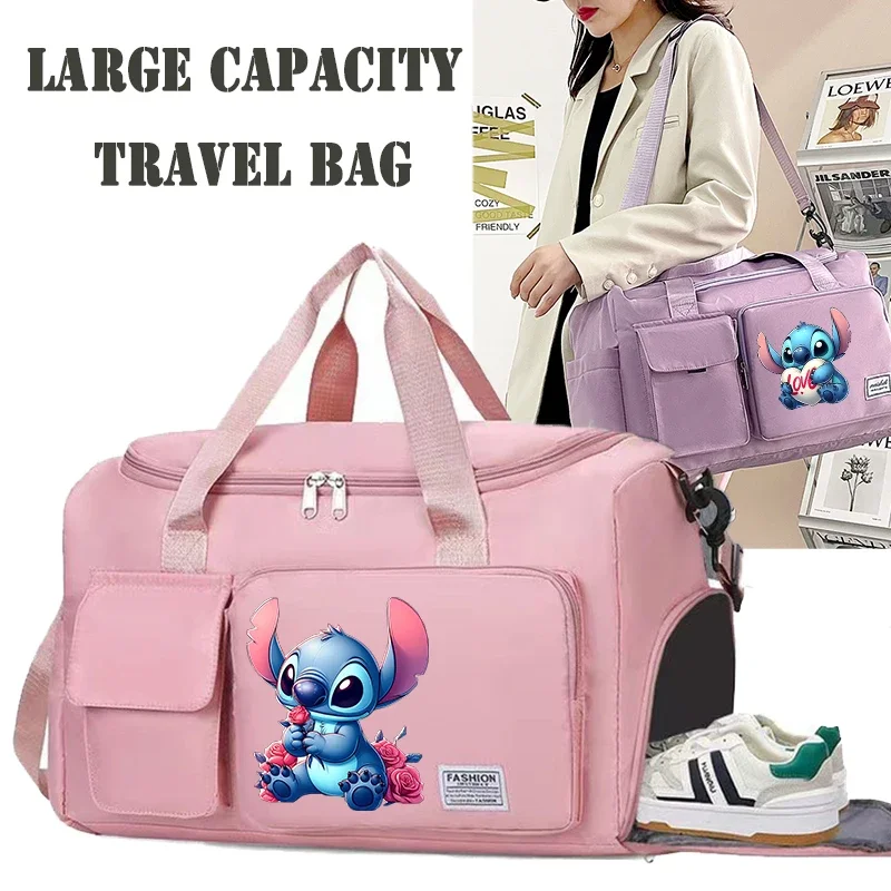 Lilo &Stitch Disney Women Travel Bag Kawaii Cartoon Men Waterproof Gym Sport Bag Fitness Handbag for Men Storage Bag Shoulderbag