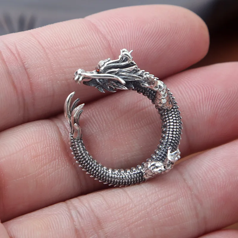 

S925 sterling silver jewelry stylish handmade retro thai silver domineering dragon stylish creativetrendy open ring