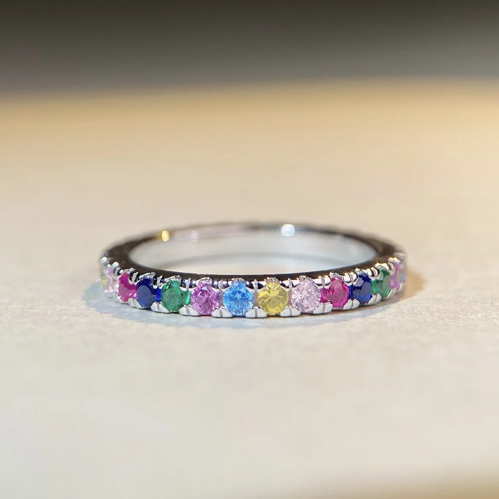 Luxury white gold solid platinum PT950 ring rainbow diamond color original design women's light luxury versatile model