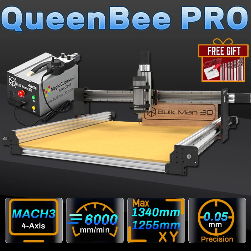 

BulkMan3D QueenBee PRO 4-Axis CNC Machine with UC300 Mach3 Control 2.2KW Spindle for Wood Metal Acrylic High Precision Engraver