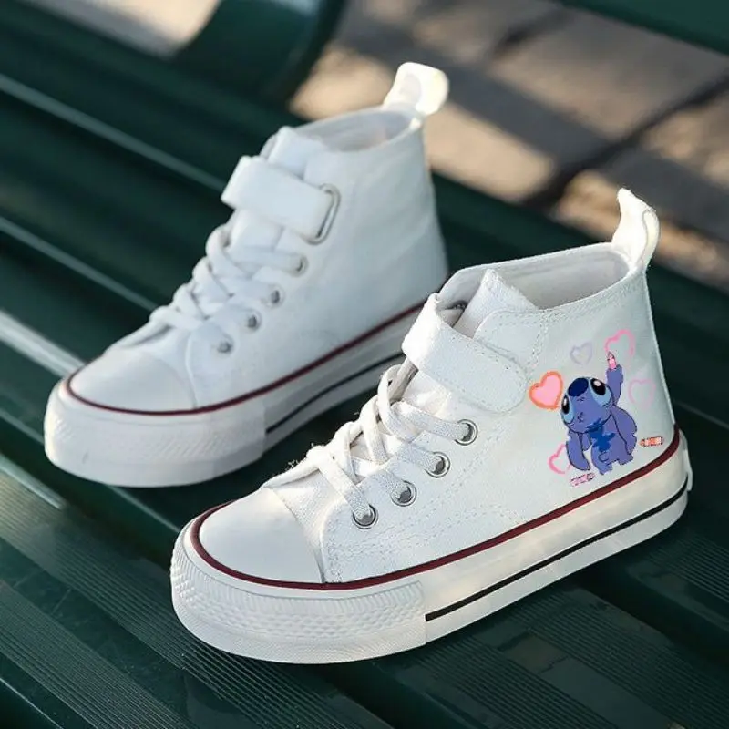 Kawaii High-top Sport Boys Kids Lilo Stitch Comfort Shoes Children Disney Print Girl Casual Cartoon Canvas Shoes Tennis Shoes 7.