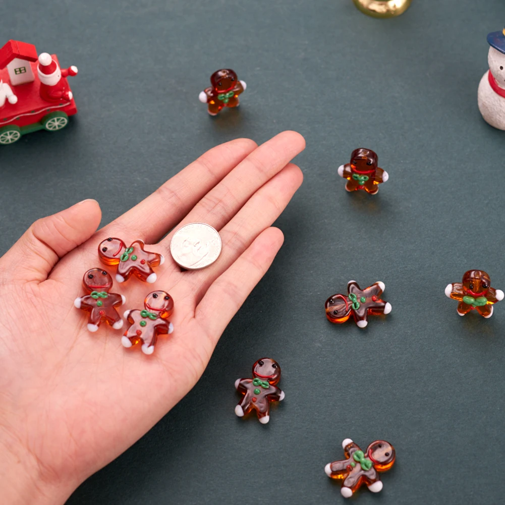 20~25Pcs Gingerbread Man Christmas Hat Tree Lampwork Beads Dangle Glass Beading Necklace Earrings DIY Jewelry Making Findings