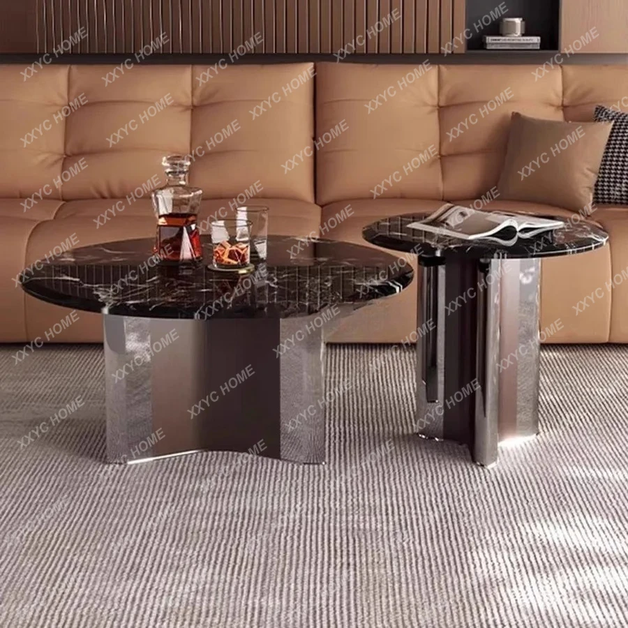 Natural marble  black rose natural luxury stone round coffee table combination