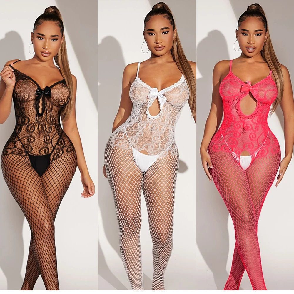 Porno White Black Sexy Lingerie Body Stocking Open Crotch Fishnet Jumpsuit Women Crotchless Lingerie Sexy Lenceria Femenina